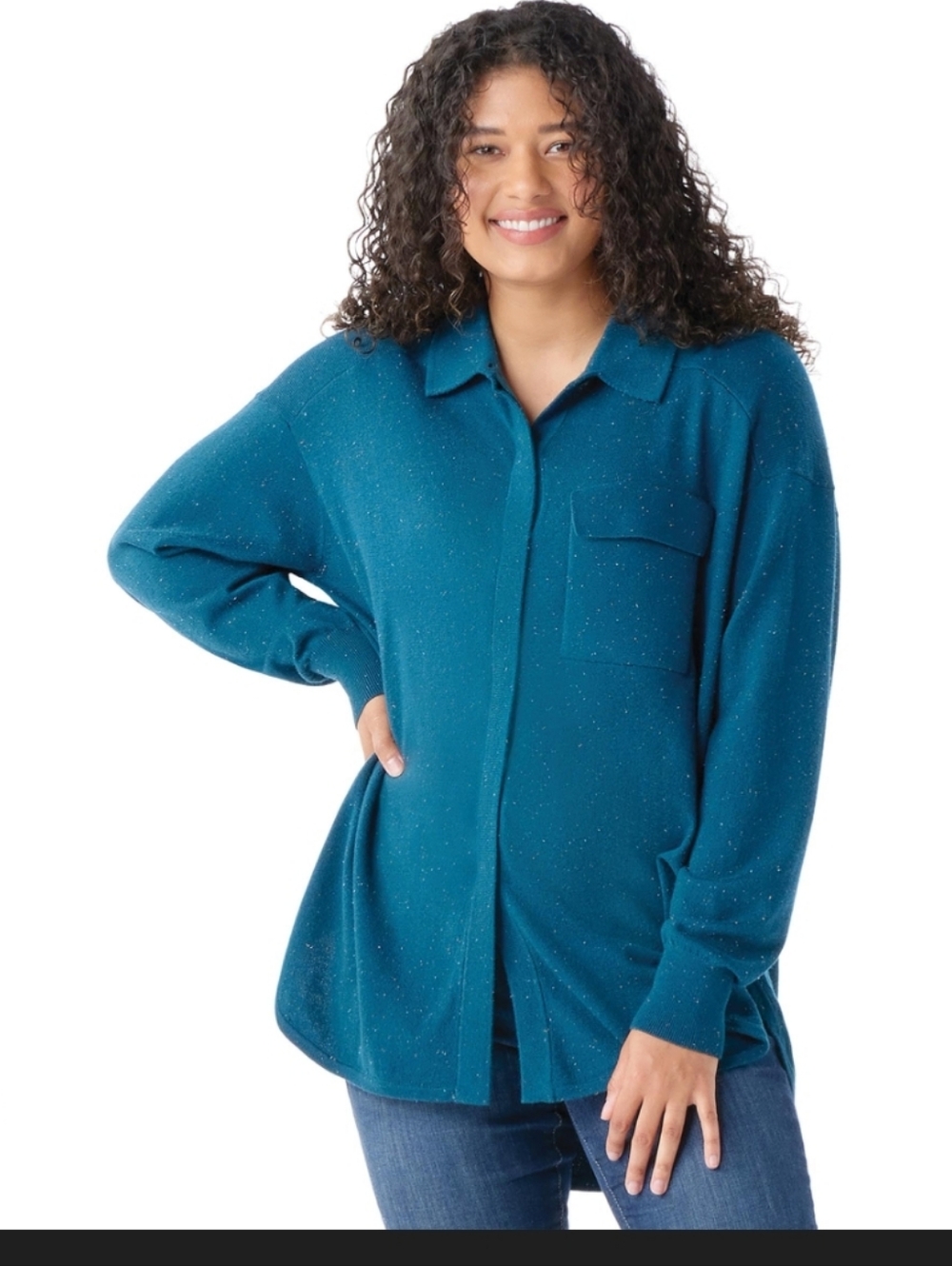 Smartwool Teal Knit Button-Front Cardigan with Chest Pocket